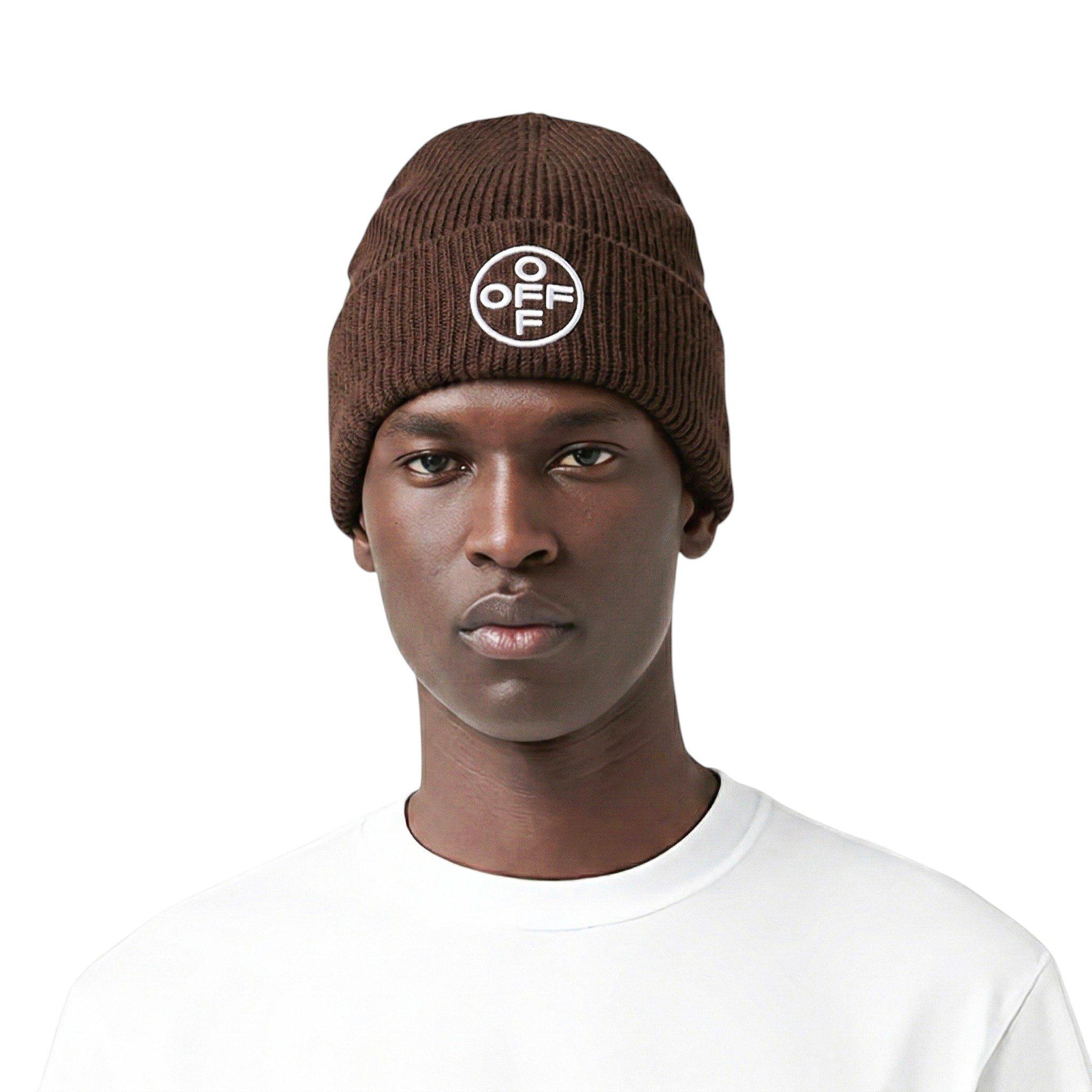 L/AB c/o Off-White Off Embroidered Cuff Beanie - Brown - BROWN